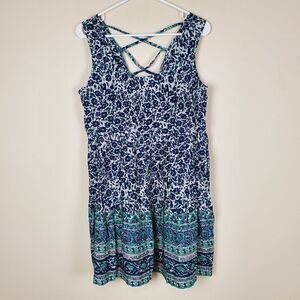 Umgee Sleeveless Blue Floral Criss Cross Back Dress Size small